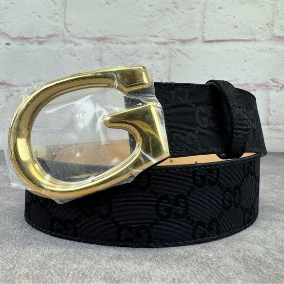 NEW Gucci Black GG Monogram Lurex Canvas Belt - Picture 1 of 13